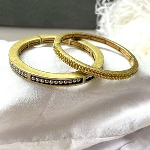 Lia Sophia Stretch Bracelets, brushed gold. Set of 2